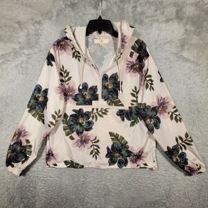 Thread Supply Floral Pullover Anorak Jacket Womens Small Pink Floral